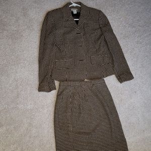 Ann Taylor Brown Checkered Skirt Suit